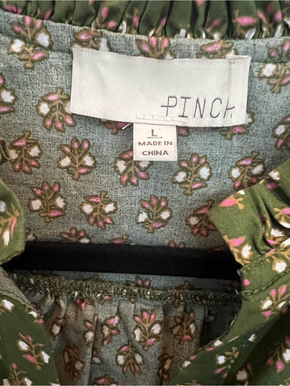 PINCH Olive Floral Puff Sleeve Blouse | Size L - Picture 3 of 9